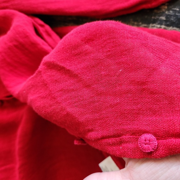 Eileen Fisher 100% Linen Top Red Womens XL Semi Sheer Minimalist Mandarin Button - Picture 10 of 12